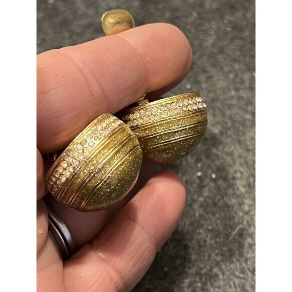 VTG Helene Rubenstein Gold Glitter Globe Rhinestone Clip On 80s Earring - Picture 4 of 5